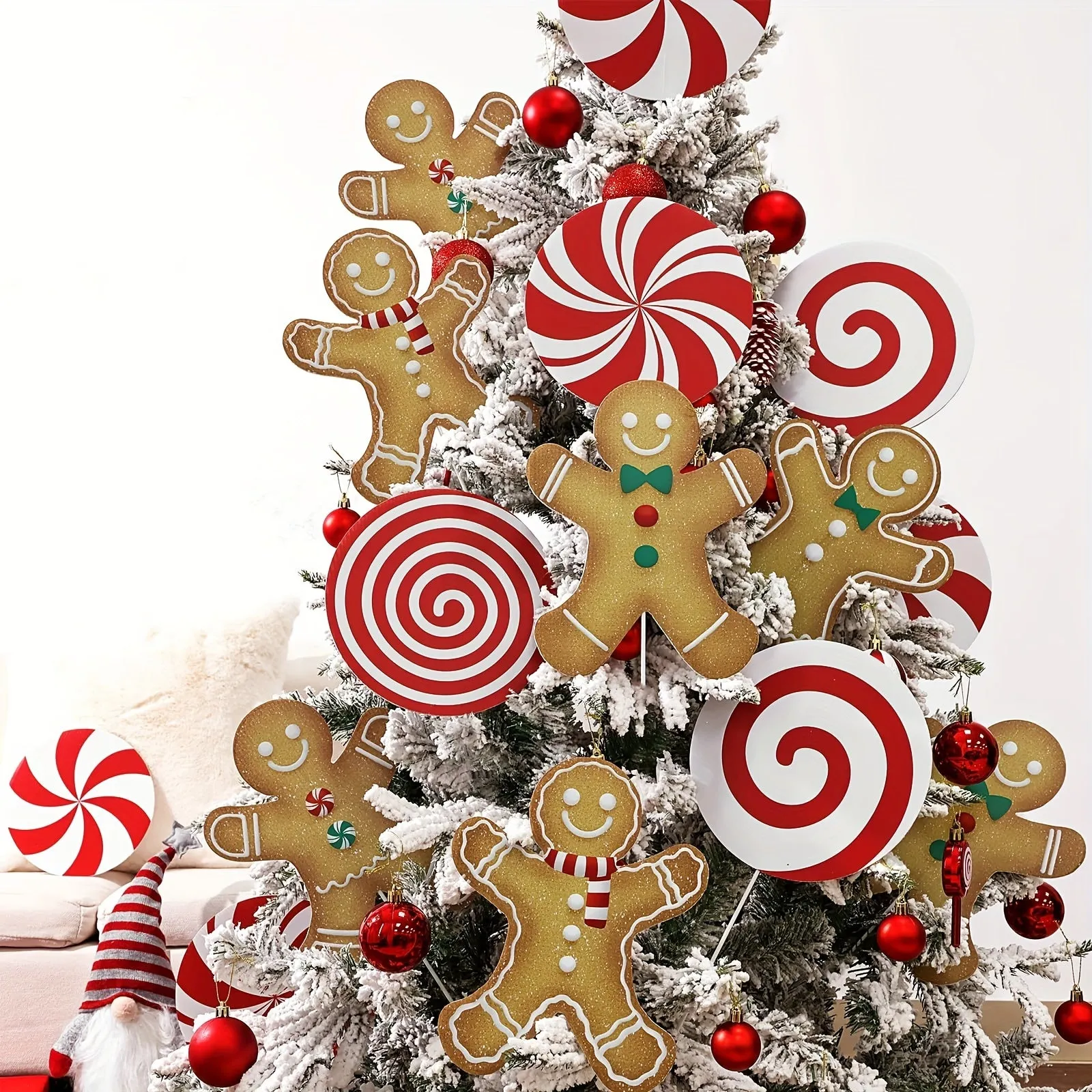 Christmas Tree Topper and Ornaments Set - 8 Large Candy Cane Swirls, Plastic Red and White Peppermint Sticks, Festive Holiday Decor for Home, Office, Party Centerpieces, No Electricity or Feathers Required