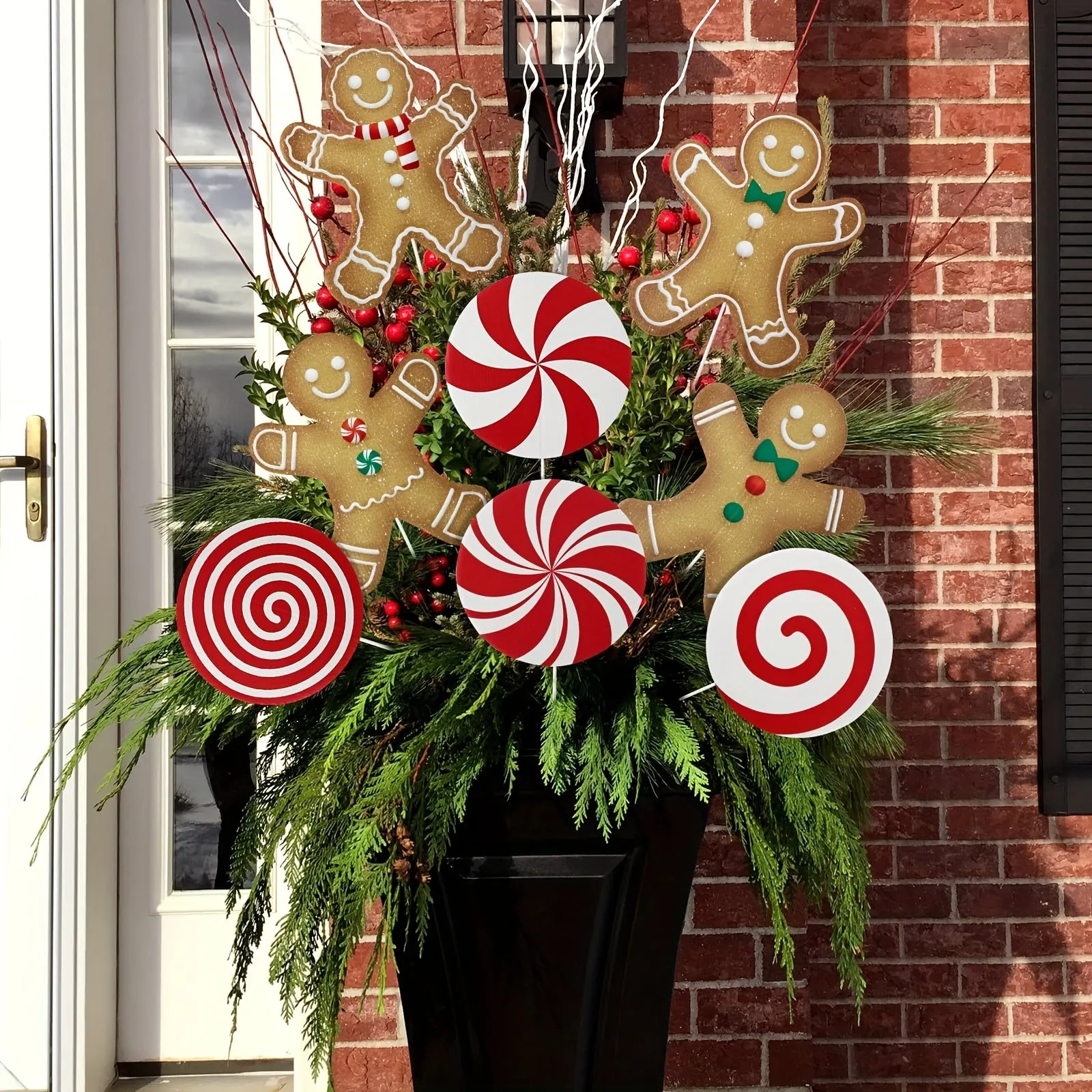 Christmas Tree Topper and Ornaments Set - 8 Large Candy Cane Swirls, Plastic Red and White Peppermint Sticks, Festive Holiday Decor for Home, Office, Party Centerpieces, No Electricity or Feathers Required