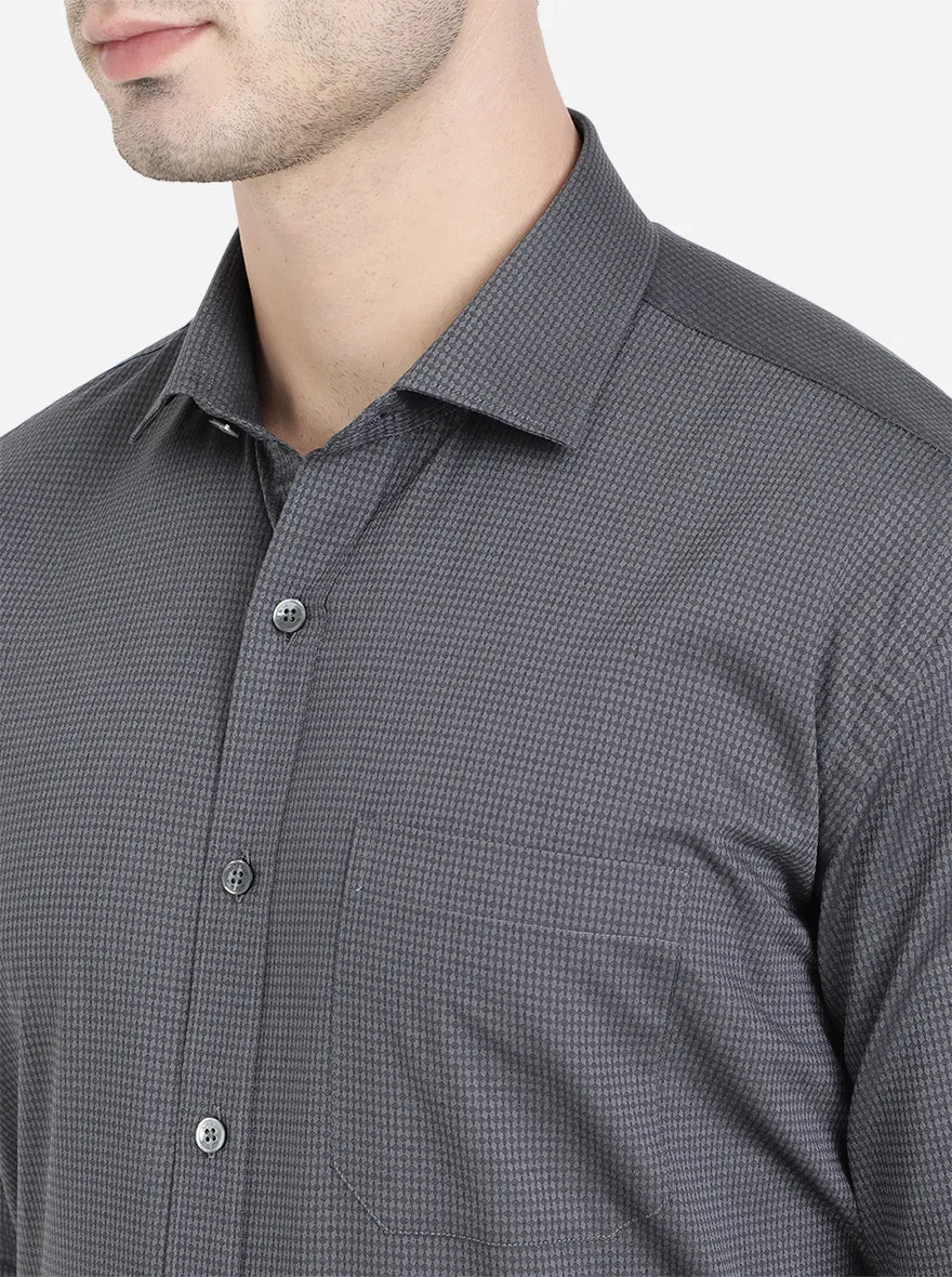 Dark Grey Dobby Regular Fit Formal Shirt | JadeBlue