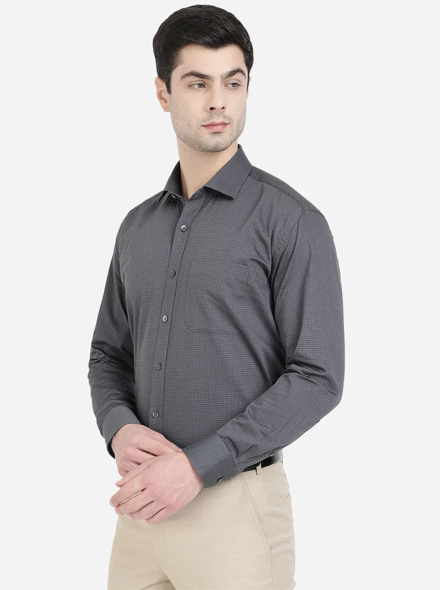 Dark Grey Dobby Regular Fit Formal Shirt | JadeBlue