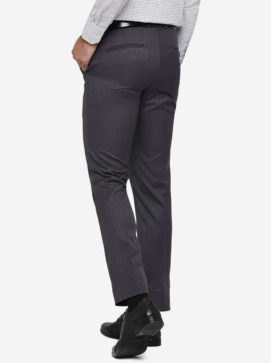 Dark Grey Solid Slim Fit Formal Trouser | Greenfibre