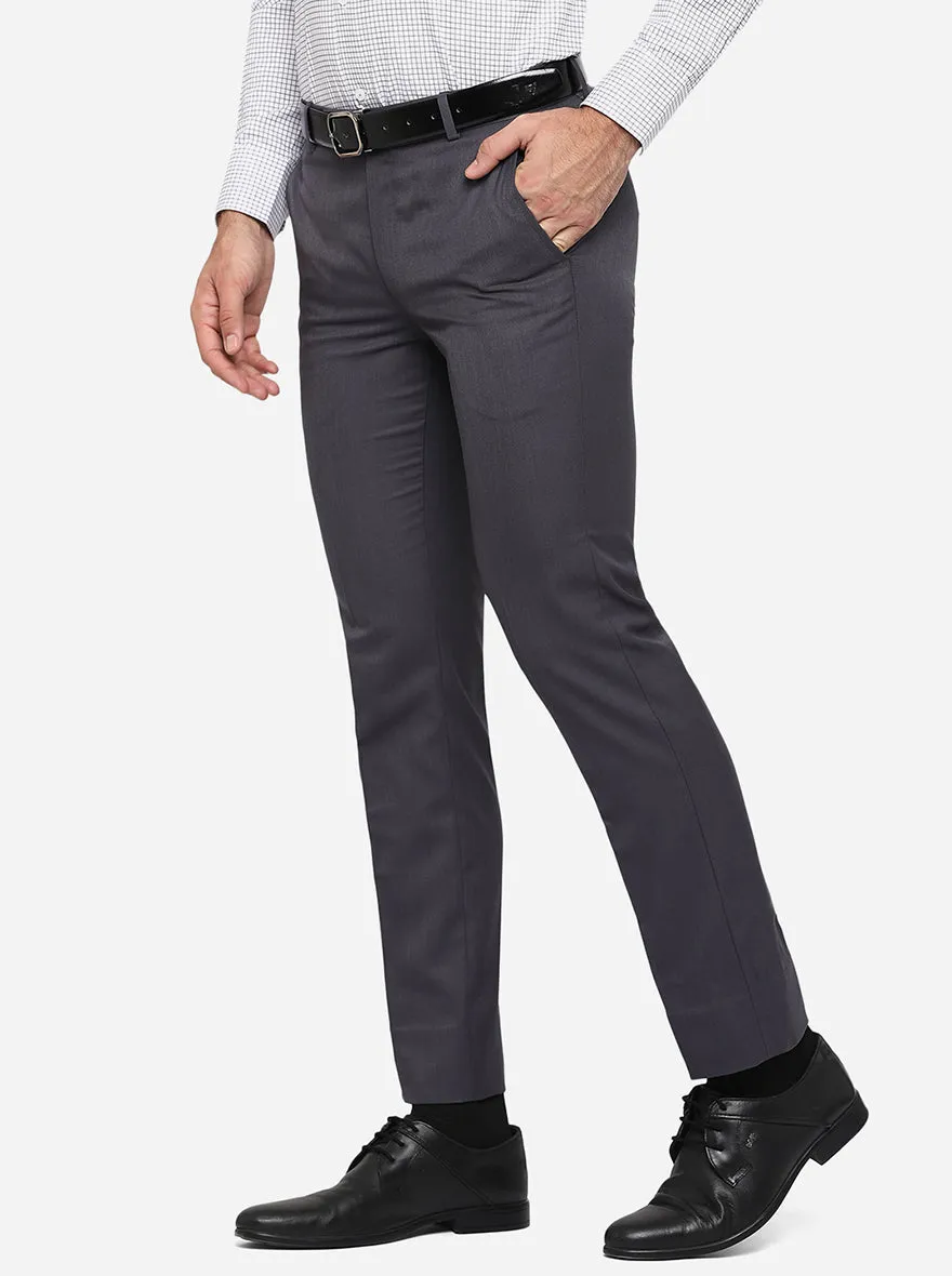 Dark Grey Solid Slim Fit Formal Trouser | Greenfibre