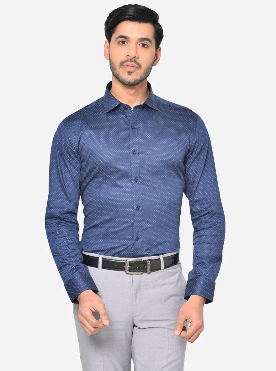 Deep Blue Printed Slim Fit Party Wear Shirt | Greenfibre