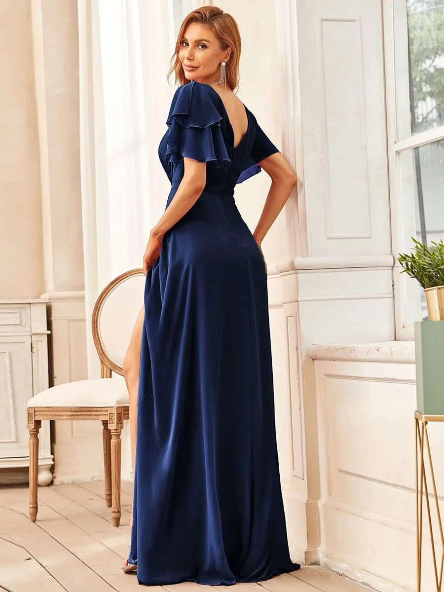 Easy Flow Ruffled Sleeve A-line Front Slit Mother Dress