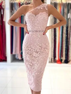 Elegant One shoulder Sheath Knee length Prom Dresses,PDS0614