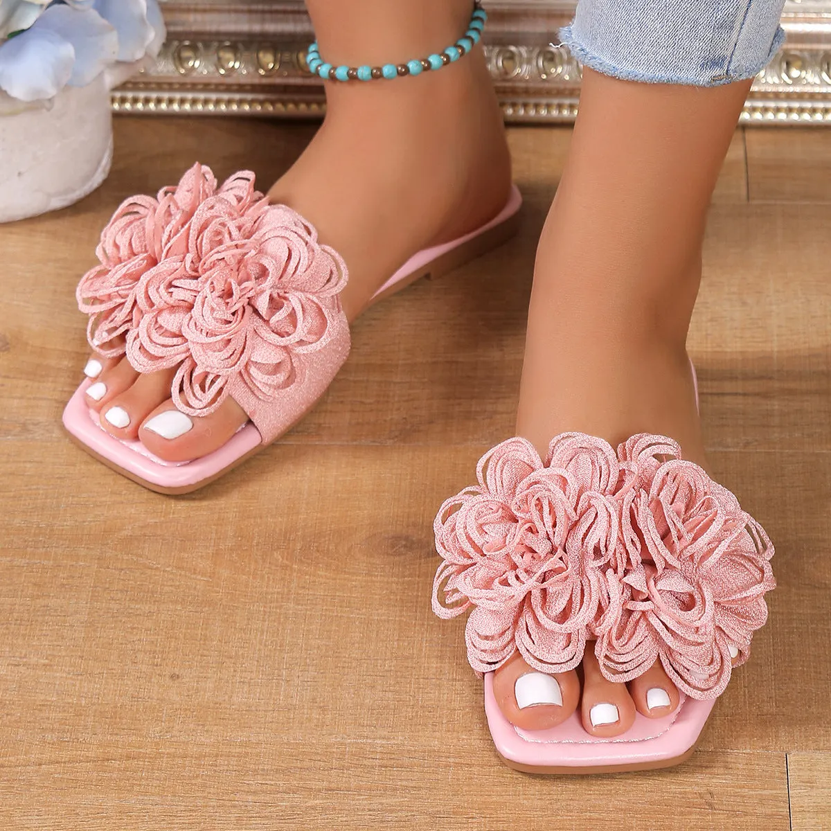 Fashion Flower Flat Slippers For Women