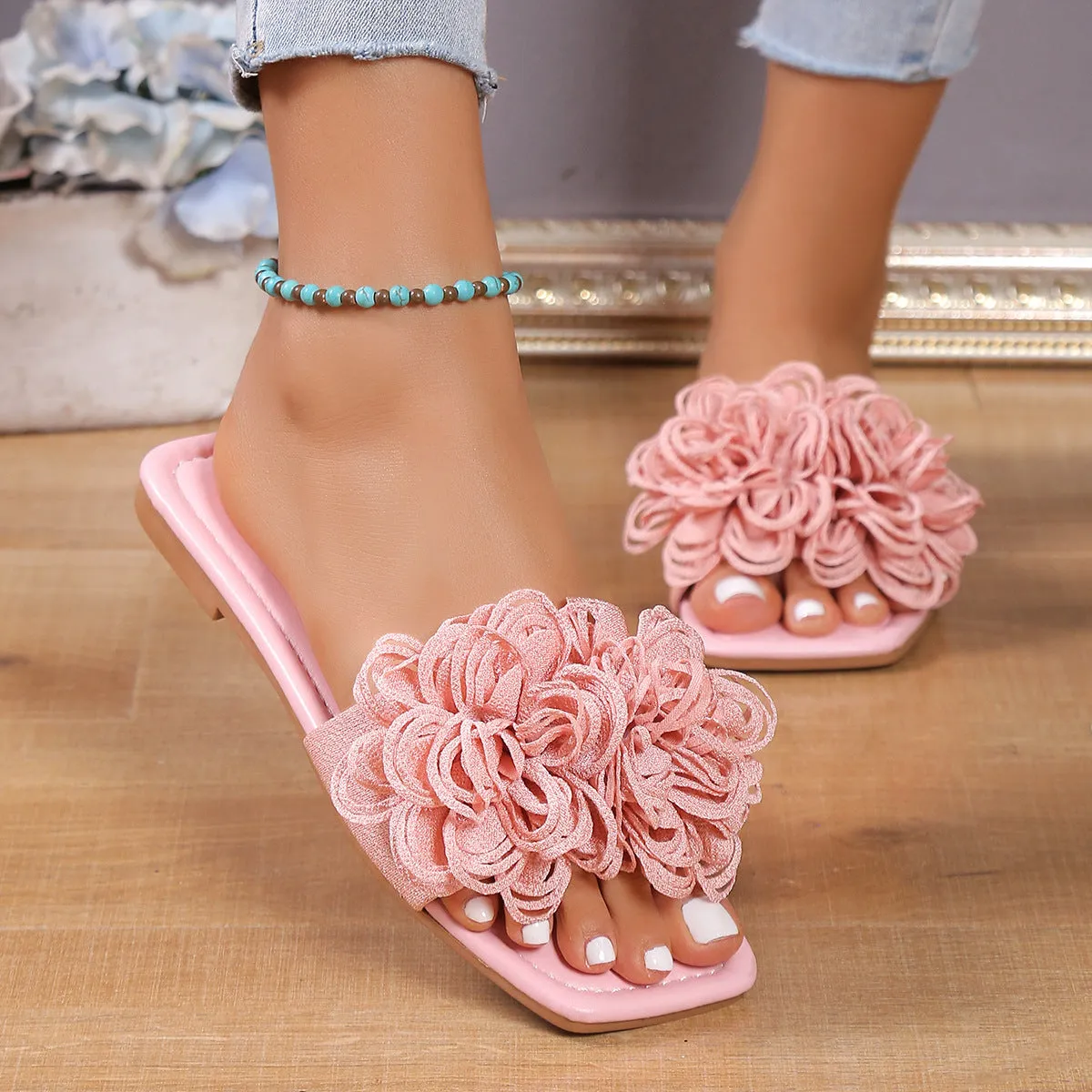 Fashion Flower Flat Slippers For Women