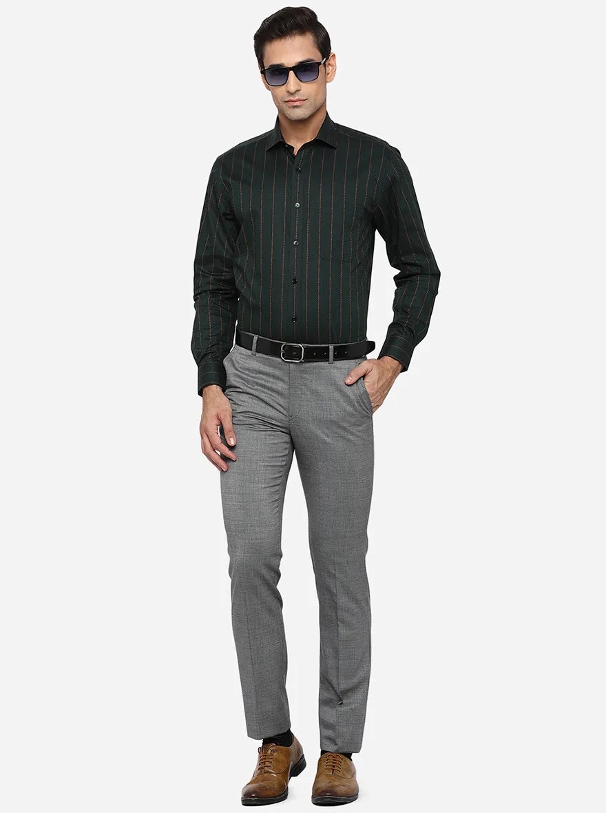 Forest Green Striped Regular Fit Formal Shirt | JadeBlue