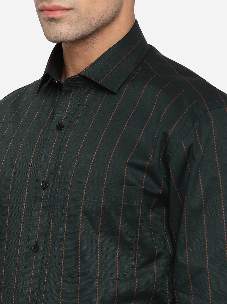 Forest Green Striped Regular Fit Formal Shirt | JadeBlue