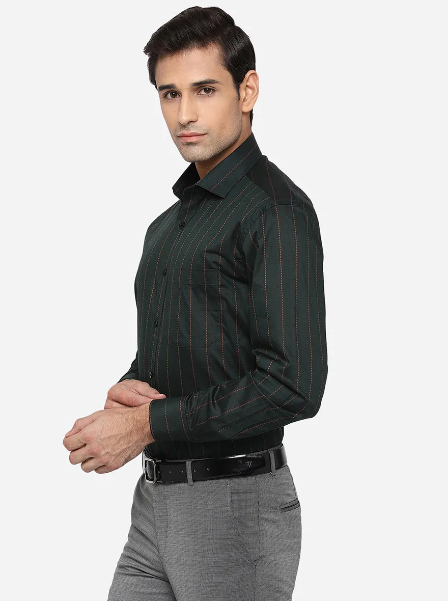 Forest Green Striped Regular Fit Formal Shirt | JadeBlue