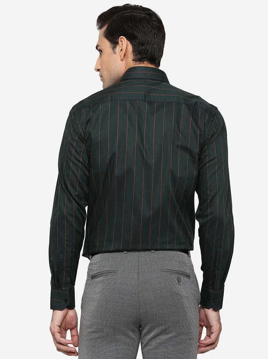 Forest Green Striped Regular Fit Formal Shirt | JadeBlue