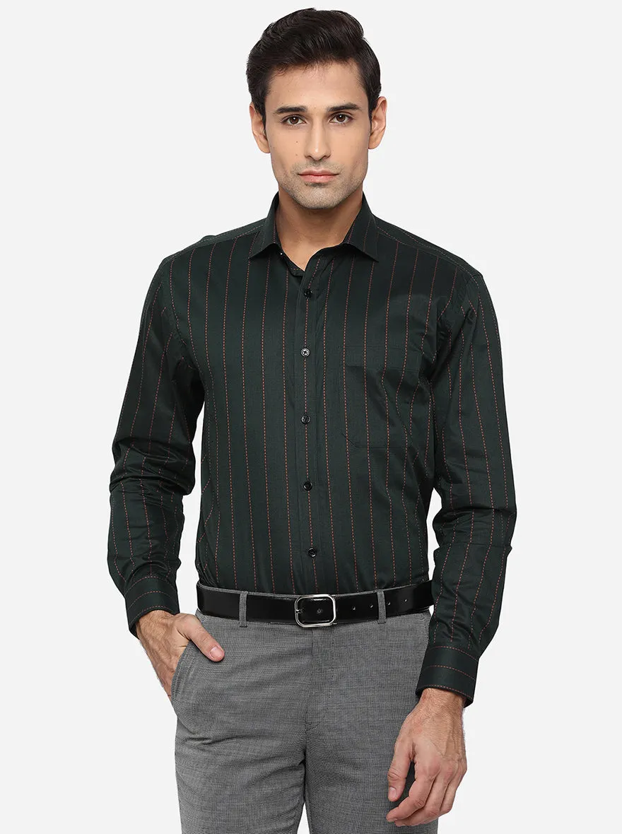 Forest Green Striped Regular Fit Formal Shirt | JadeBlue