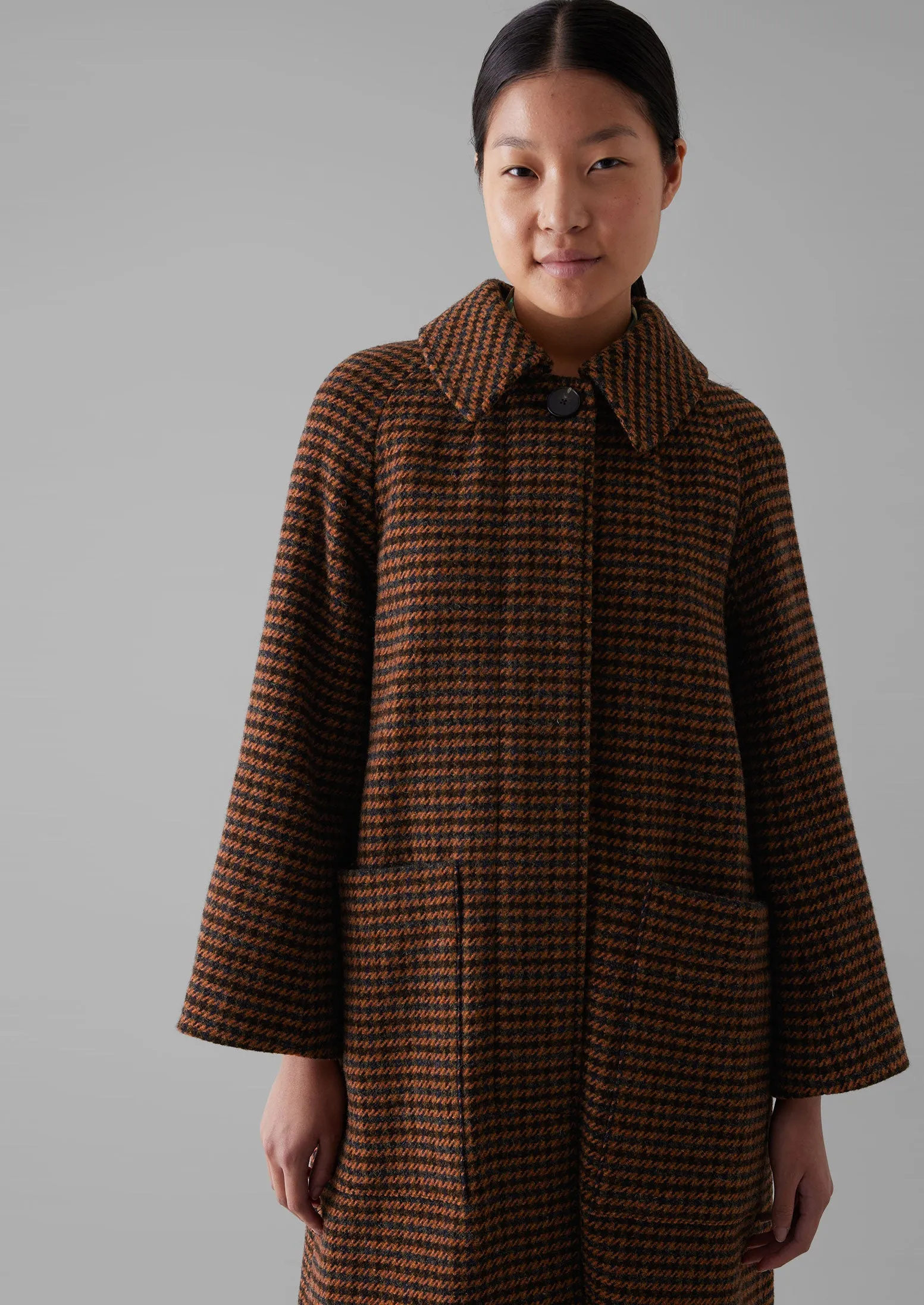 Frankie Wool Houndstooth Raglan Coat in Burnt Orange - Stylish and Warm