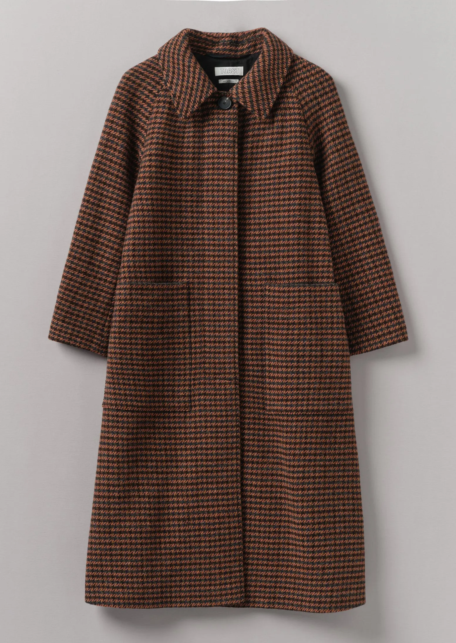 Frankie Wool Houndstooth Raglan Coat in Burnt Orange - Stylish and Warm