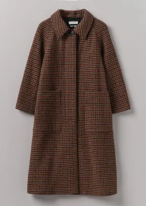 Frankie Wool Houndstooth Raglan Coat in Burnt Orange - Stylish and Warm