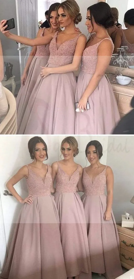 Gorgeous Pretty New Arrival Off Shoulder V-Neck Sparkly Long Bridesmaid Ball Gown, WG69