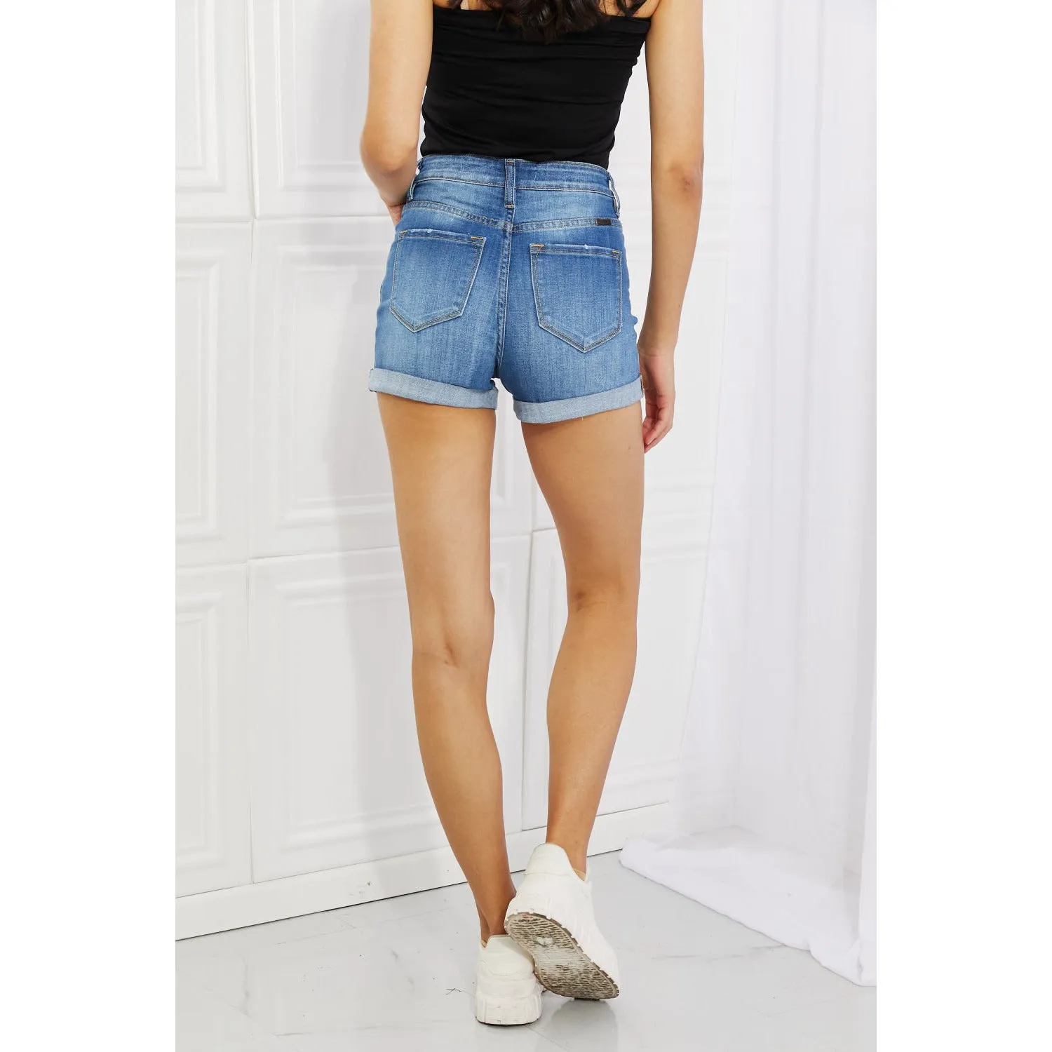 Kancan Full Size High Rise Medium Stone Wash Denim Shorts