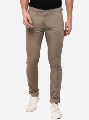 Khaki Washed Slim Fit Casual Trouser | Greenfibre