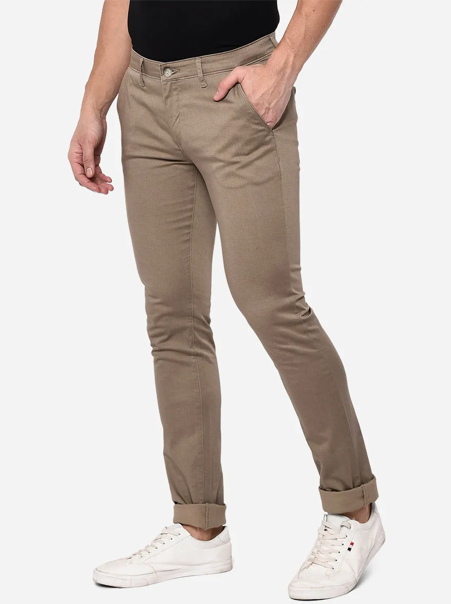 Khaki Washed Slim Fit Casual Trouser | Greenfibre