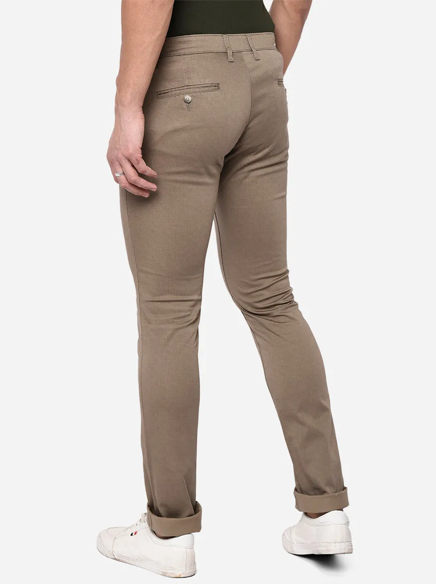 Khaki Washed Slim Fit Casual Trouser | Greenfibre