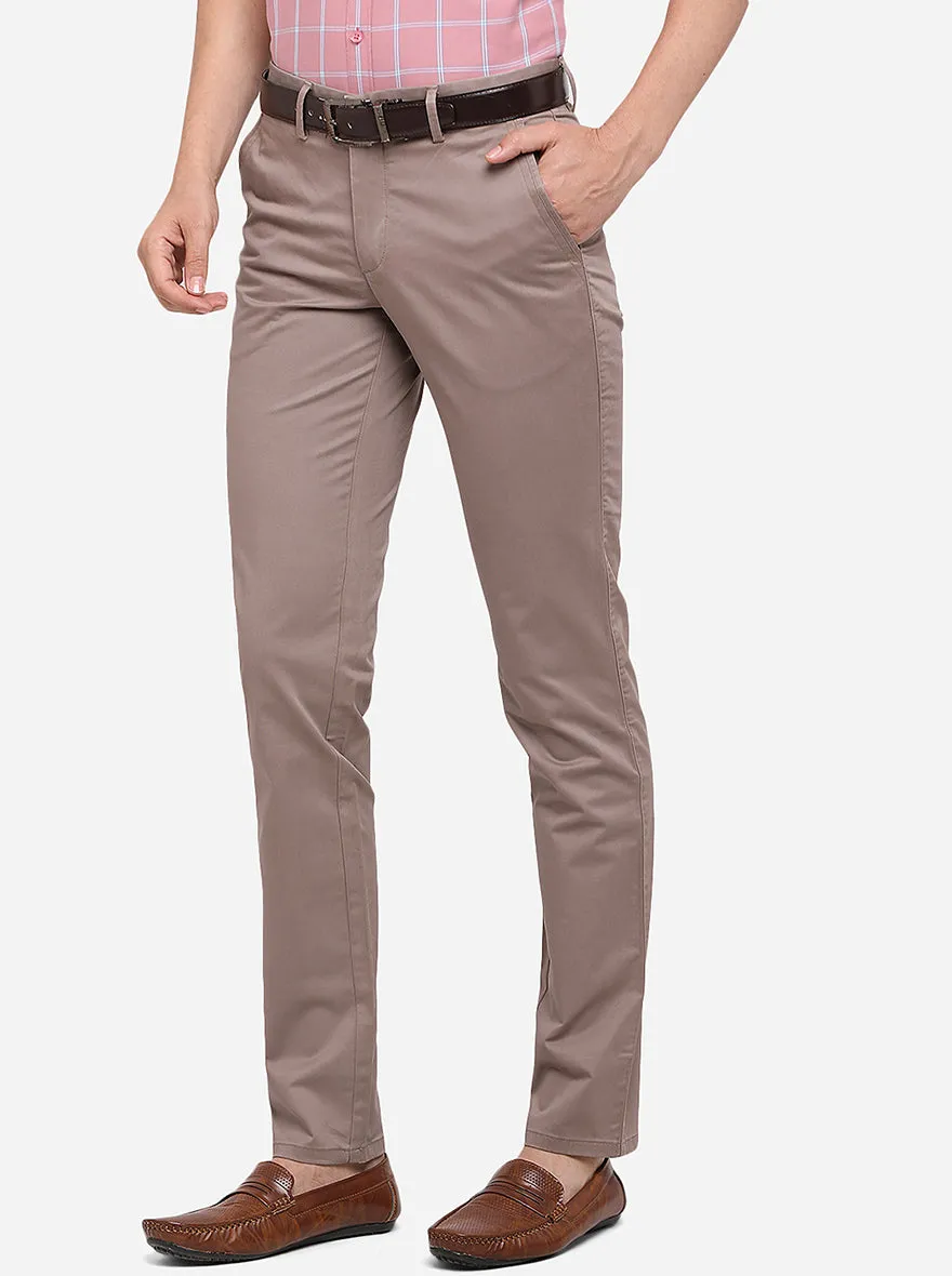 Light Brown Solid Slim Fit Casual Trouser | JadeBlue