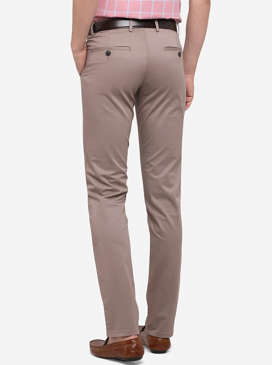 Light Brown Solid Slim Fit Casual Trouser | JadeBlue