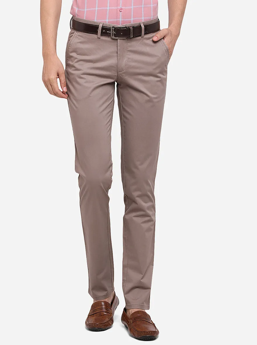 Light Brown Solid Slim Fit Casual Trouser | JadeBlue