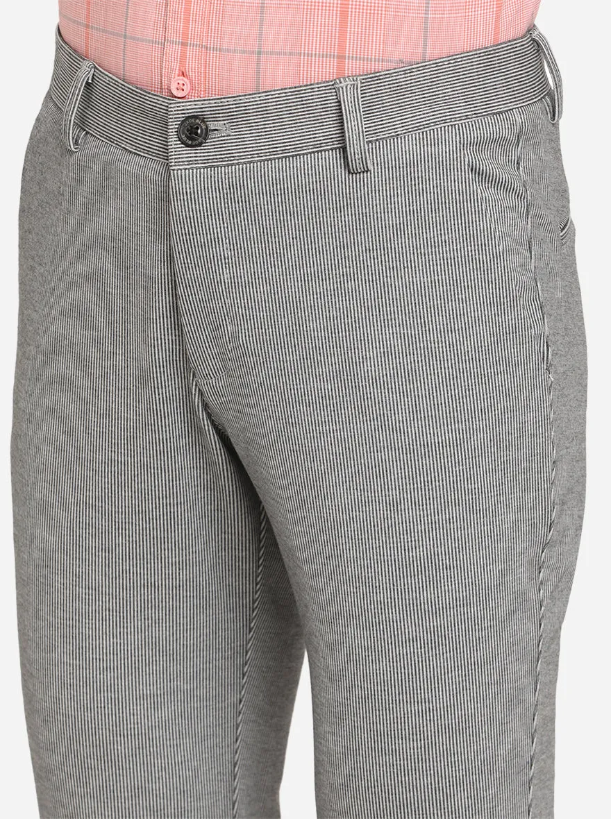 Light Grey Striped Venice Fit Casual Trouser | JadeBlue