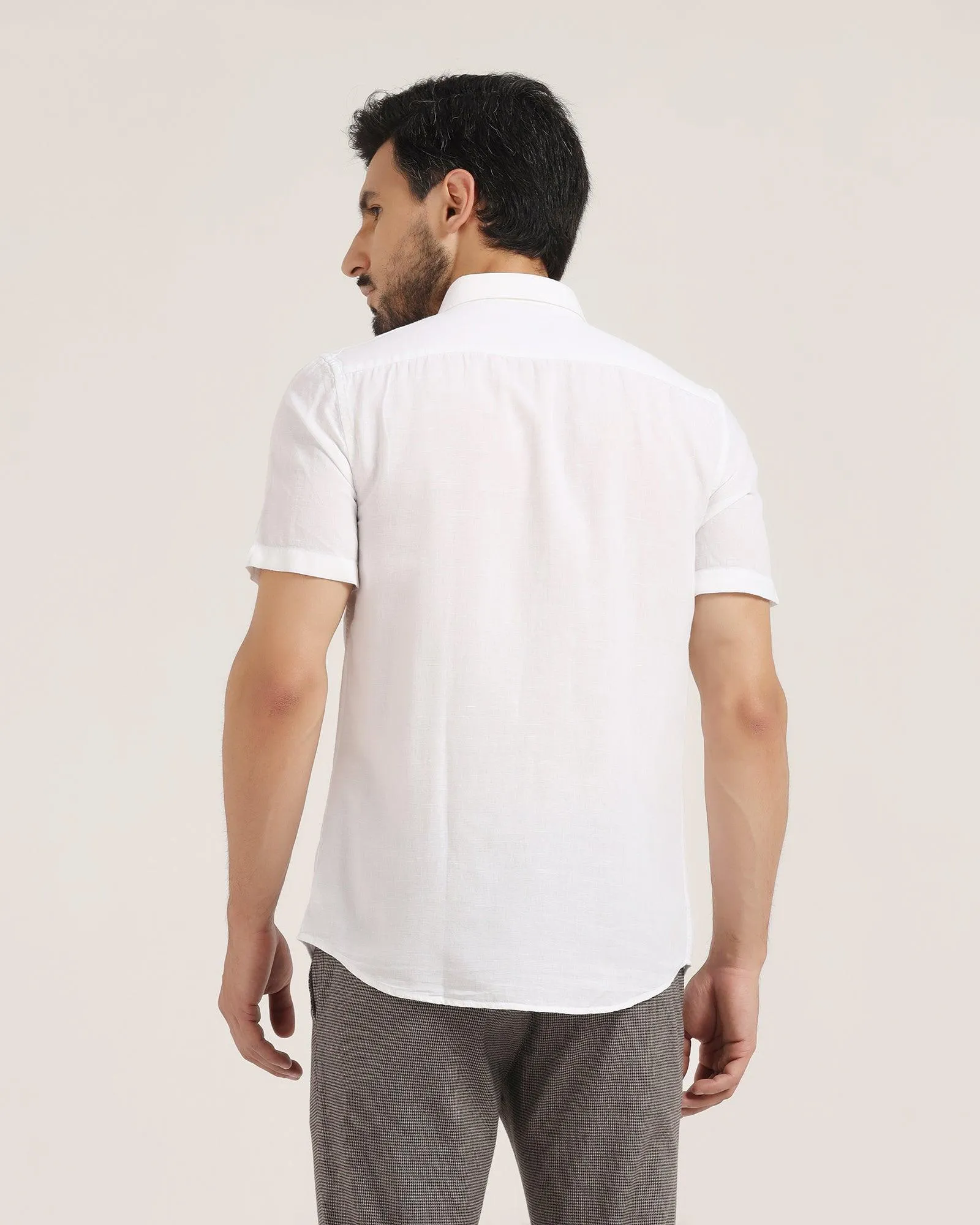 Linen Formal Half Sleeve White Solid Shirt - Lang