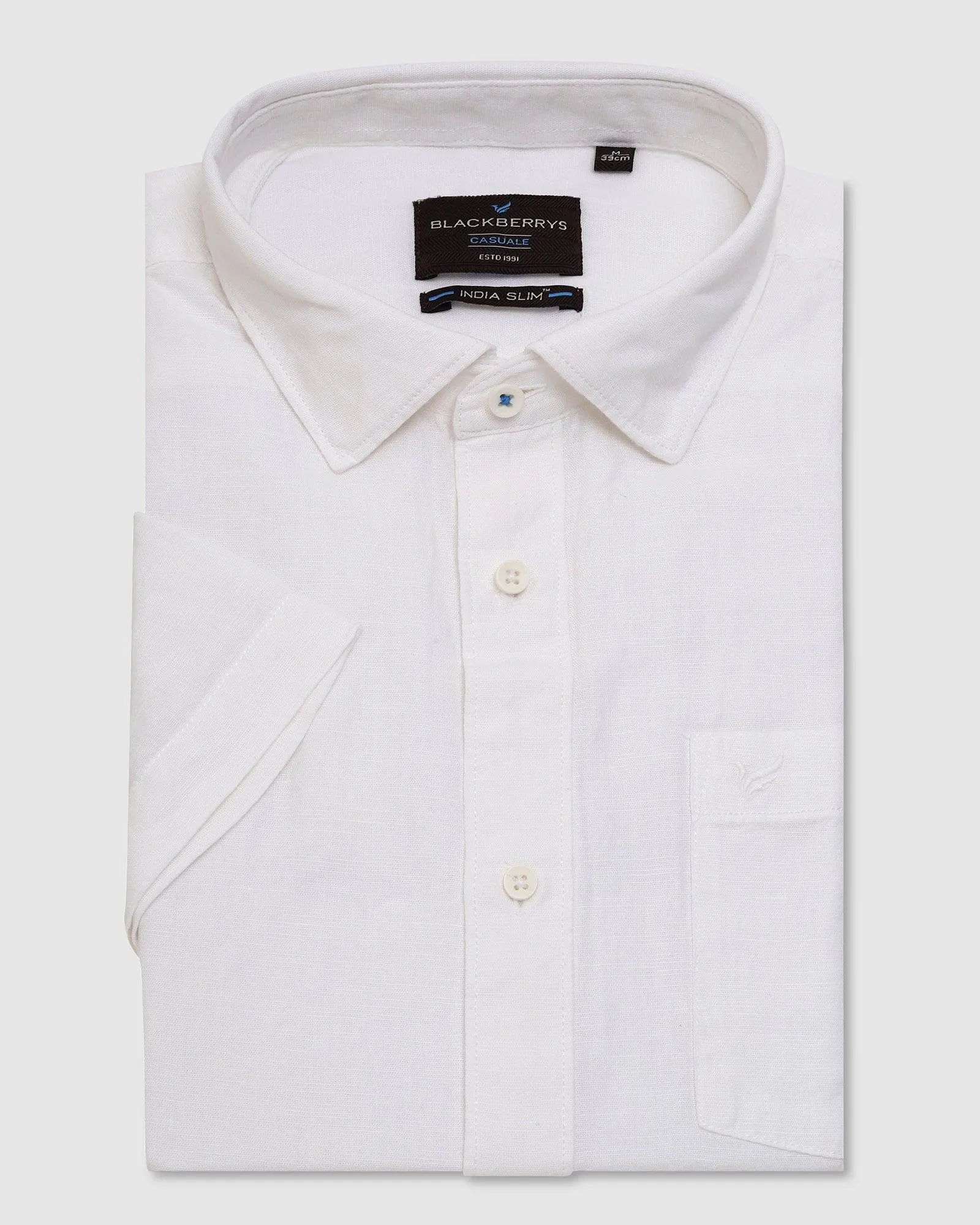 Linen Formal Half Sleeve White Solid Shirt - Lang