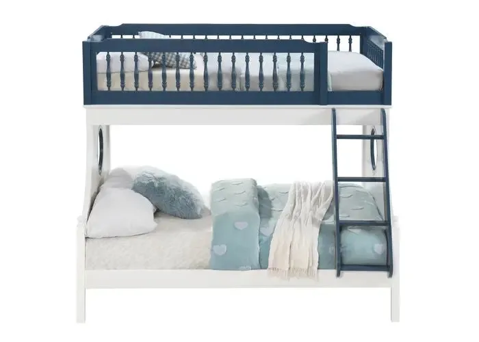 Mara Sailor Twin/Full Bunk Bed, Blue & White Finish