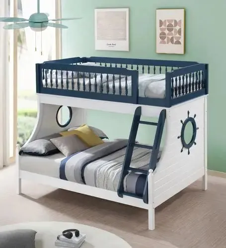 Mara Sailor Twin/Full Bunk Bed, Blue & White Finish