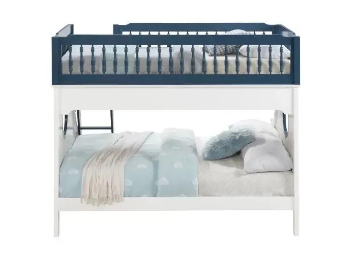 Mara Sailor Twin/Full Bunk Bed, Blue & White Finish