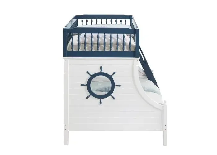 Mara Sailor Twin/Full Bunk Bed, Blue & White Finish