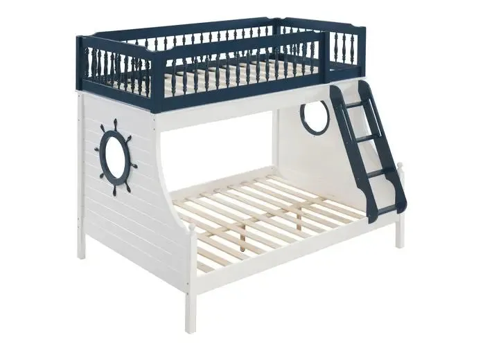 Mara Sailor Twin/Full Bunk Bed, Blue & White Finish