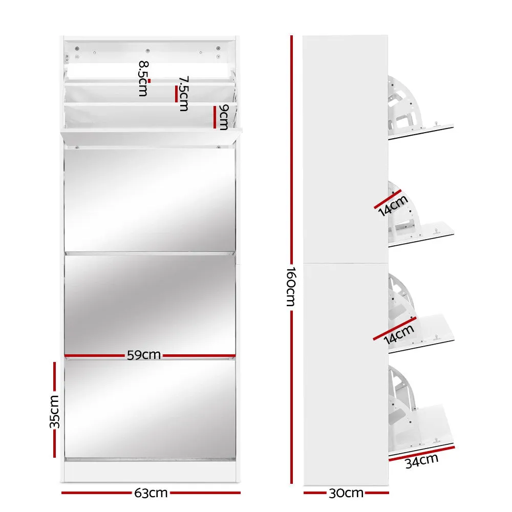 Mirrored Shoe Cabinet Storage Rack Mirror Shoes Organiser Cupboard Shelf