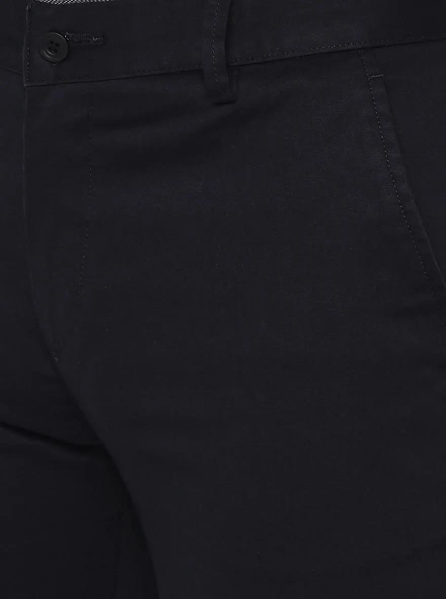 Navy Blue Washed Slim Fit Casual Trouser | Greenfibre