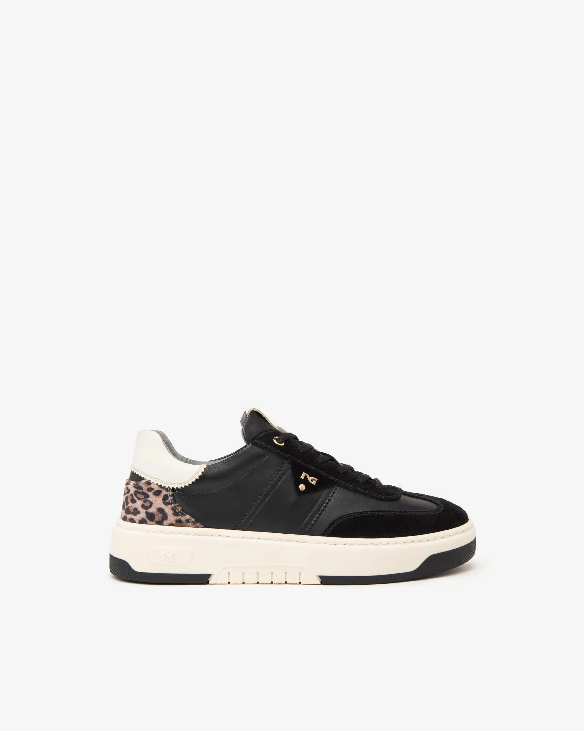 NeroGiardini Black Leopard Print Leather Trainers