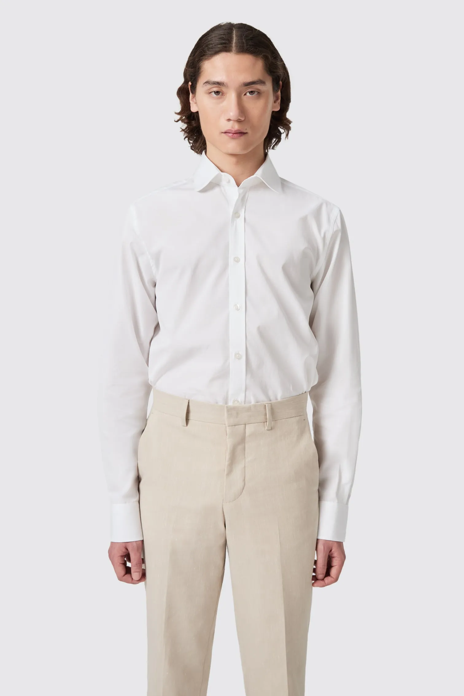 Penny Slim Fit Club Collar White Cotton Shirt