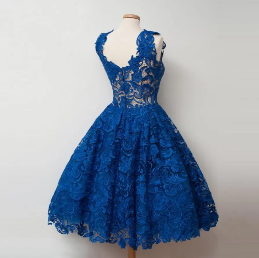 Royal Blue Lace Vintage Style Short Prom Dress Vintage Homecoming Dress #21011219