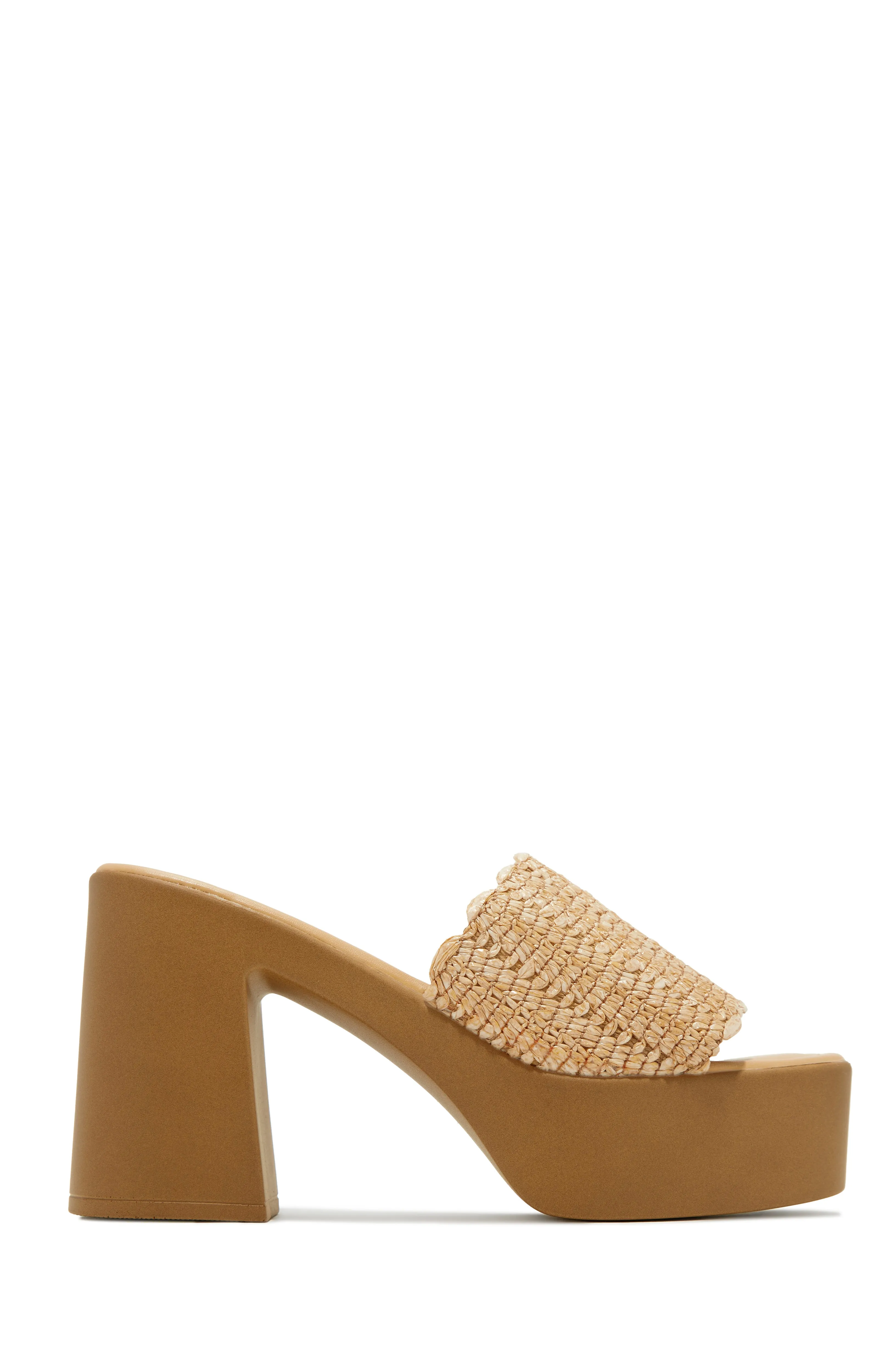 Sara Platform Block Heel Mules - Natural