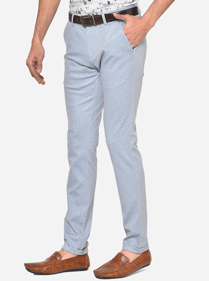 Teal Blue Self Textured Slim Fit Casual Trouser | JadeBlue