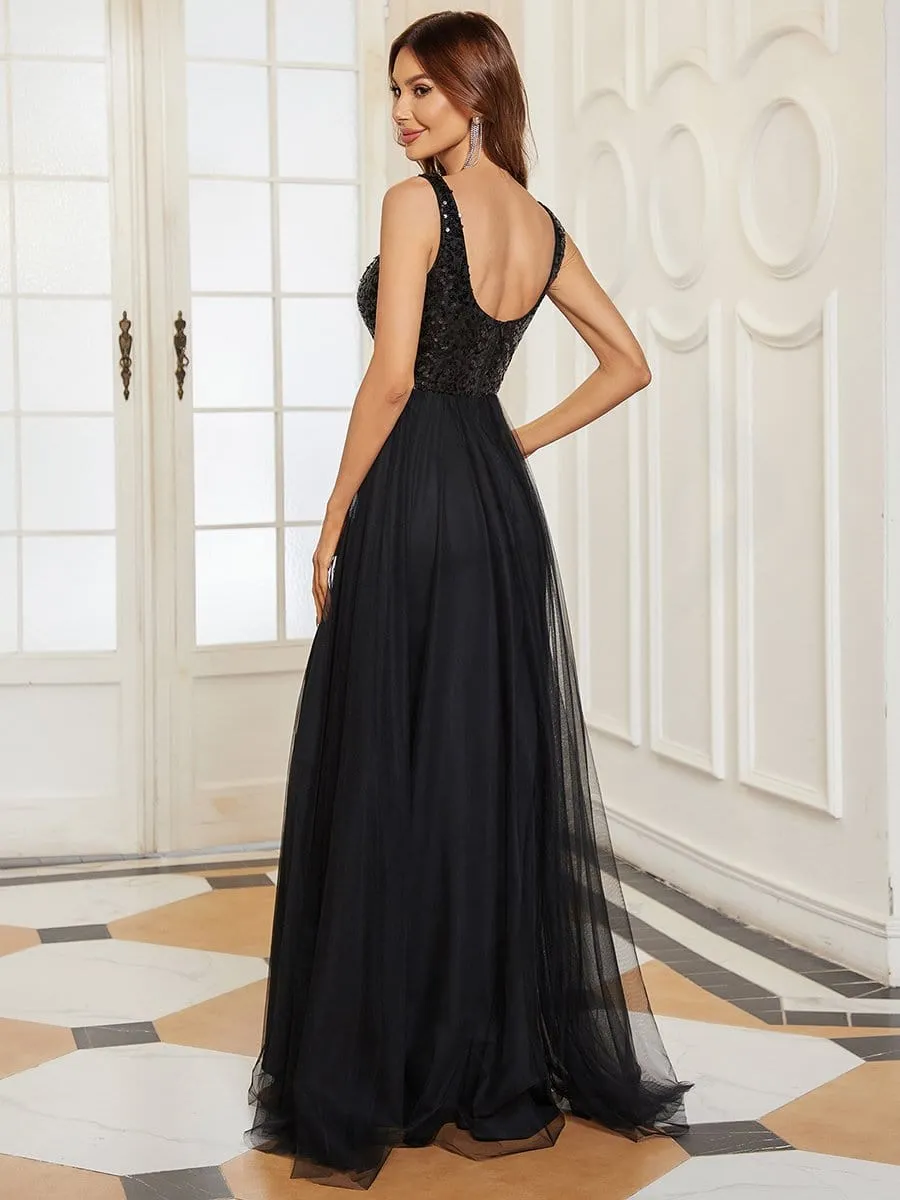 Tulle Sequin Sleeveless A-Line Bridesmaid Dress