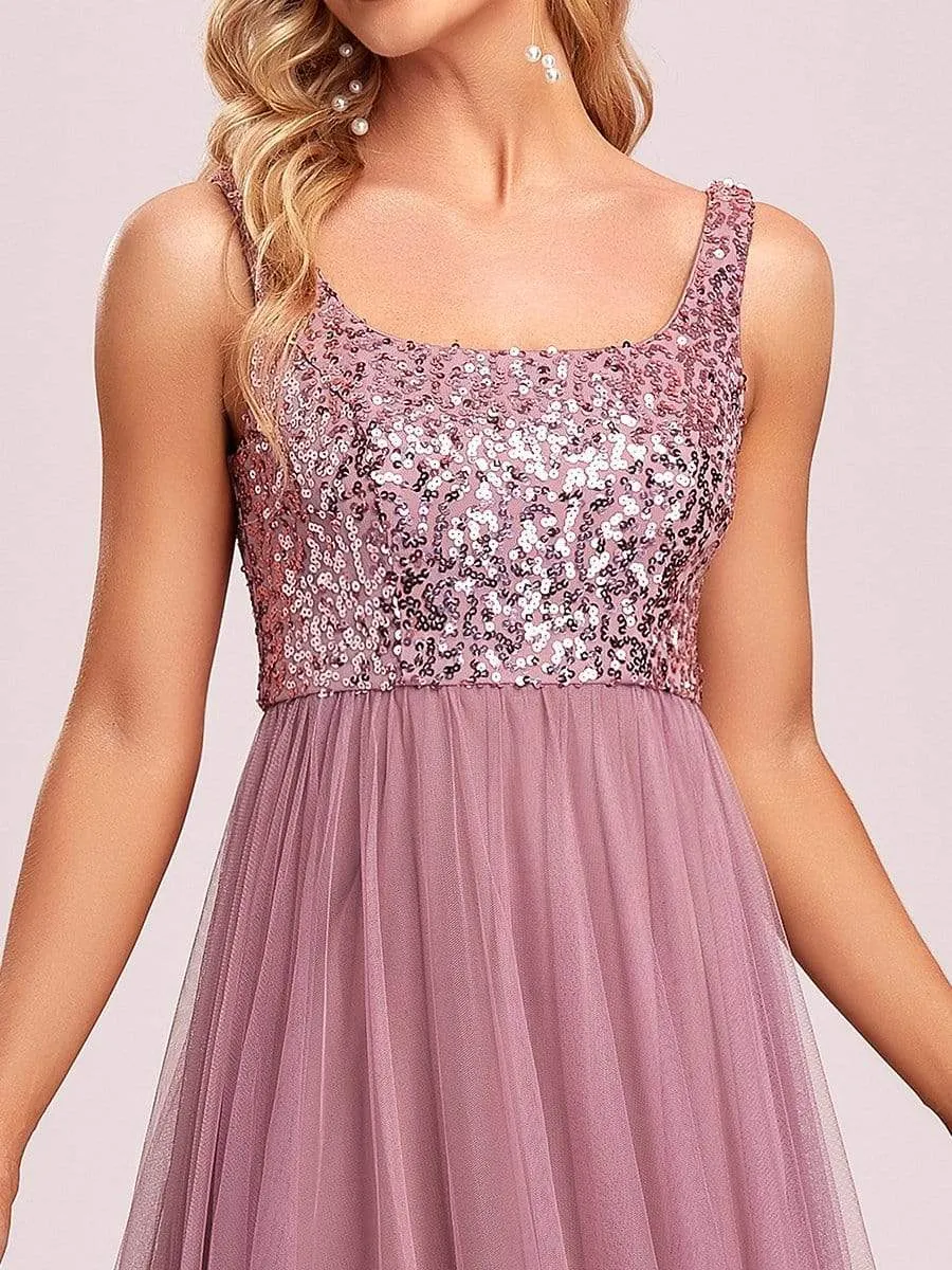 Tulle Sequin Sleeveless A-Line Bridesmaid Dress