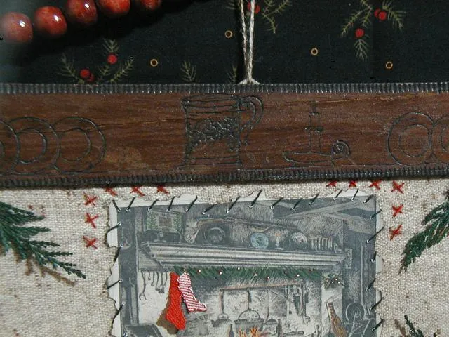 Unique Old Pennsylvania Dutch Frame Pyrogaphy with Fireplace Scene