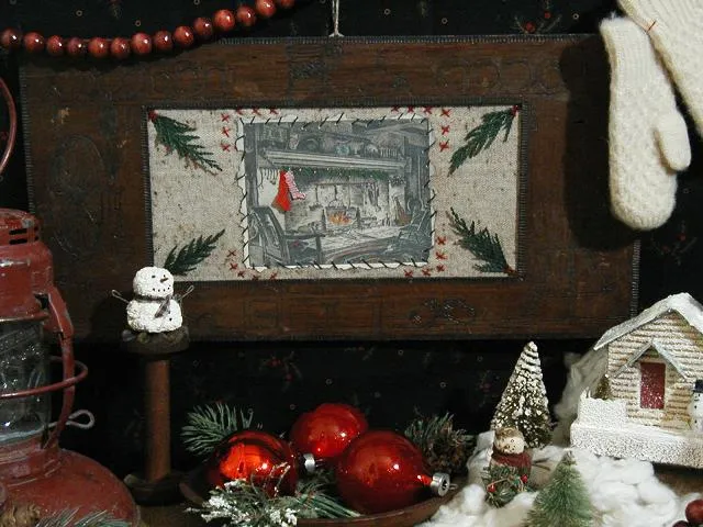 Unique Old Pennsylvania Dutch Frame Pyrogaphy with Fireplace Scene