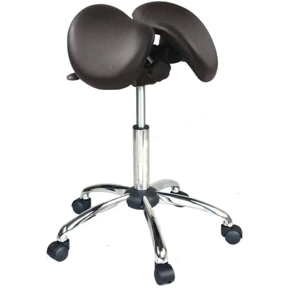 USA Patented Twin Tiltable Saddle Stool with Adjustable Seat Width and Center Gap [GENUINE LEATHER]