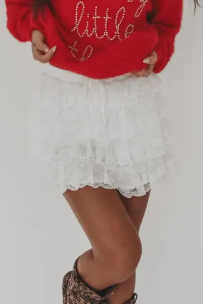 Walking Into The Party Like White Lace Ruffle Skort