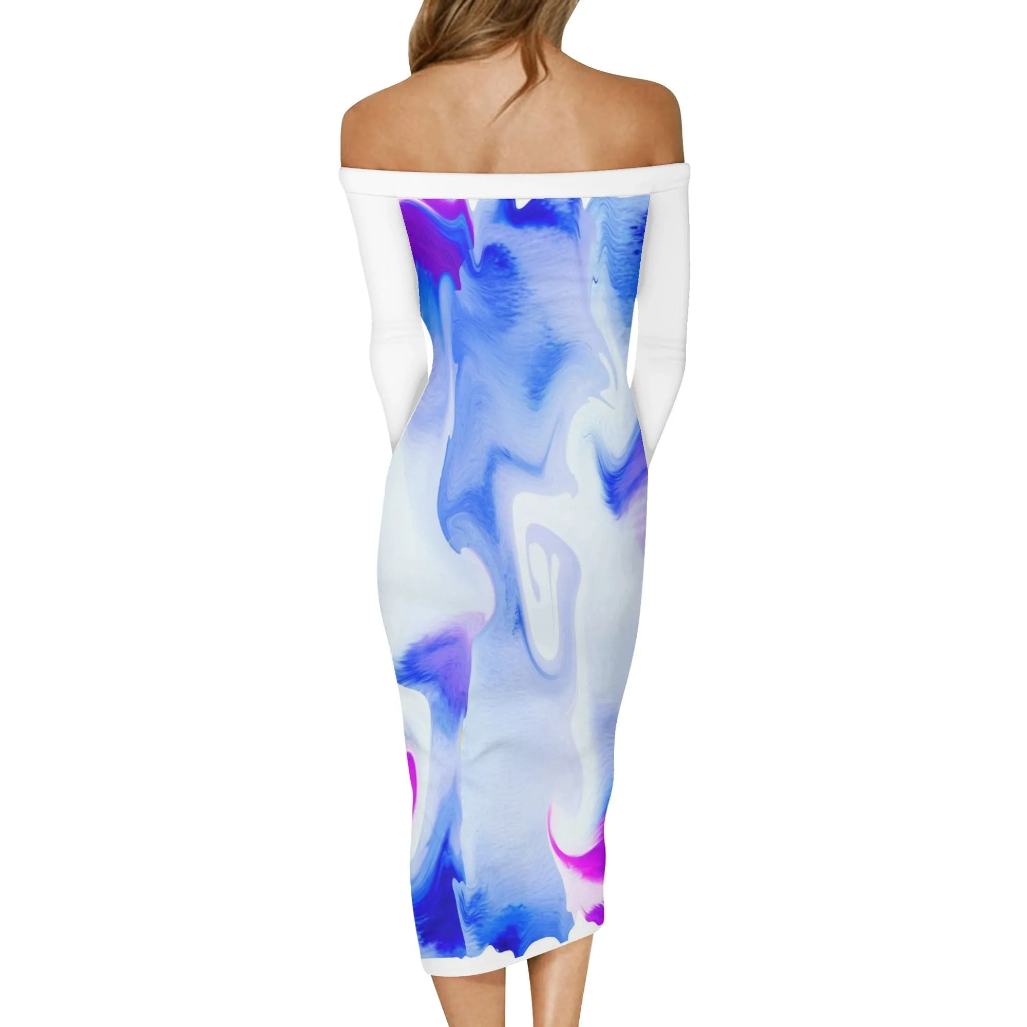 Water Color Women's Long Sleeve Off The Shoulder Dress