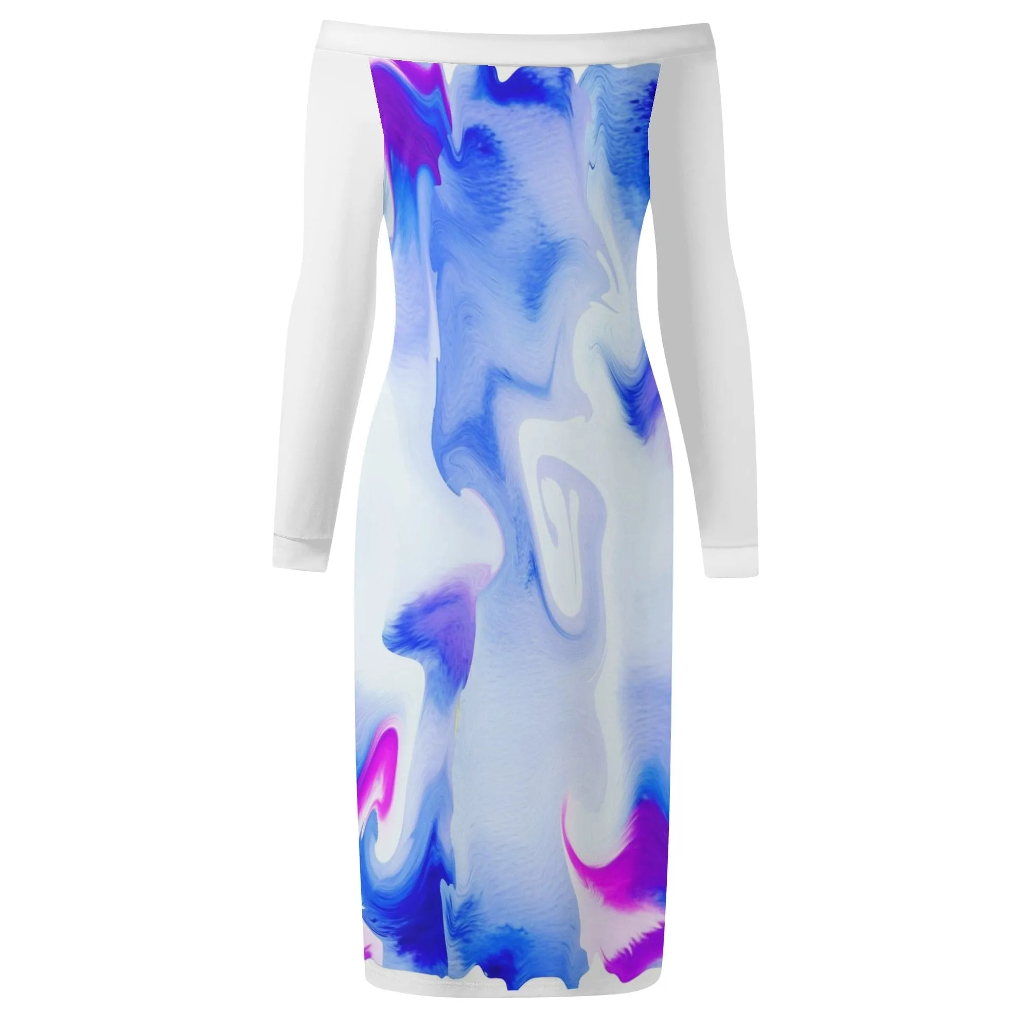 Water Color Women's Long Sleeve Off The Shoulder Dress